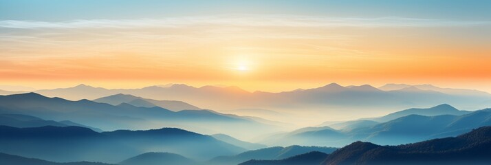 Fototapeta premium Panoramic view of the mountains with sunrise. Large banner. .Landscape background