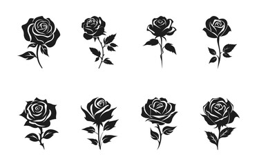 Rose Flower Silhouette Vector set, Rose Flowers Clipart Bundle