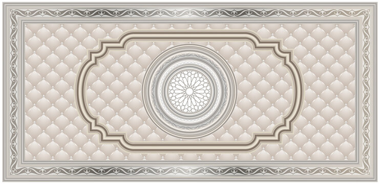 Stretch ceiling decoration model. Mandala motif and decorative frame. High quality luxury palace ceiling pattern.