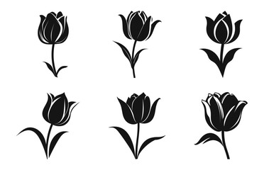 Tulip Flower Silhouette Vector set, Tulip Flowers Clipart Bundle