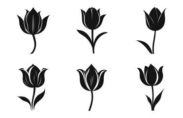 Tulip Flower Silhouette Vector set, Tulip Flowers Clipart Bundle