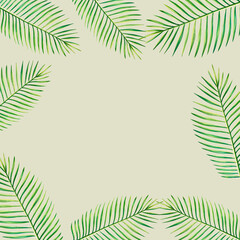 Watercolor frame with realistic tropical illustration of palm leafs isolated on white background. Beautiful botanical hand painted floral elements. For designers, spa decoration, postcards, wed