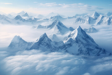 Fototapeta na wymiar Beautiful snowcap mountain above the cloud