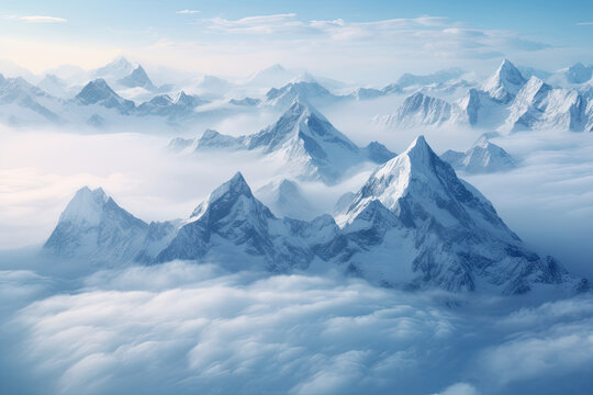 Beautiful snowcap mountain above the cloud