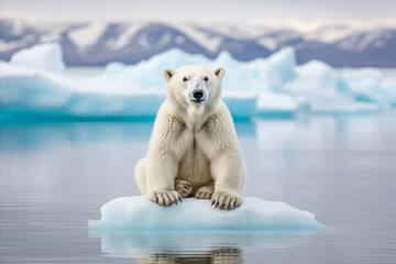 Obraz na płótnie Canvas Polar bear on an ice floe in the ocean. Concept of global warming and melting glaciers