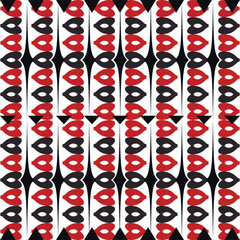 Black white red abstract love hearts seamless borders pattern. Vector ornamental patterned background. Endless texture. Repeat backdrop. Isolated design for prints, fabric, textile, wrapping