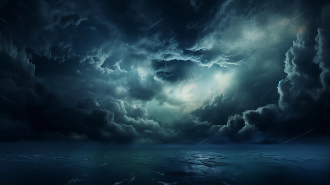 beautiful and mysterious looking dark clouds, over the sea, ocean background