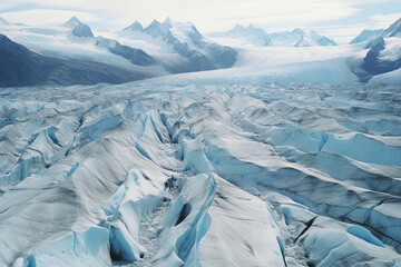 Aerial view of glacier lagoon in a snowy landscape - obrazy, fototapety, plakaty