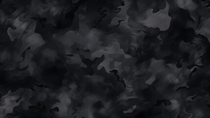 Seamless rough textured military, hunting or paintball camouflage pattern in a dark black and grey night palette. Tileable abstract contemporary classic camo fashion textile surface de. Generative AI.