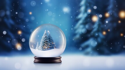 Fototapeta na wymiar Christmas Snow Globe on Snowy Green Tree Branches AI Generated