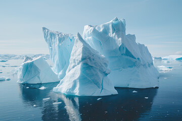 Aerial view of icebergs on sea for wallpaper
