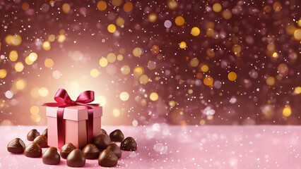 バレンタインのチョコレートギフトボックス　キラキラ背景