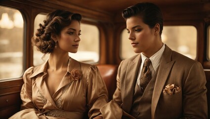 young couple in vintage suits