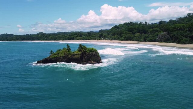 Puerto Viejo, Costa Rica: Aerial drone footage of the beach in Puerto Viejo in Costa Rica in Central America. 