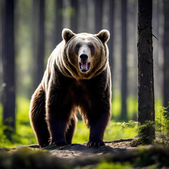 Fototapeta premium A brown bear in the forest created by artificial intelligence.