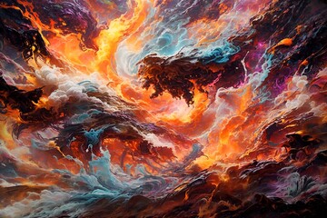  a painting of some flames going up, in the style of vibrant nightmares