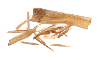 Pile pieces of broken planks, isolated on white, background and texture, clipping
