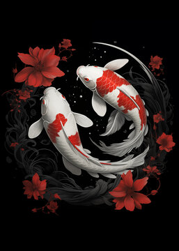 Koi Fish and Gold Fish in Japanese Style