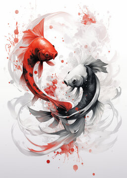 Koi Fish and Gold Fish in Japanese Style
