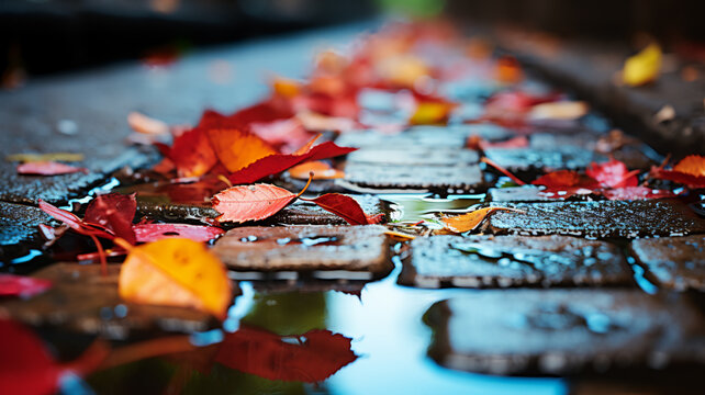 urban puddle, vibrant colors and spots, AI Generative.