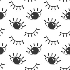 Seamless pattern, funny open and closed eyes on a white background. Print, cartoon background, textile, vector