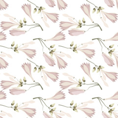 Seamless pattern, delicate pink magnolia flowers with buds. Print, floral background, textile, wallpaper, vector