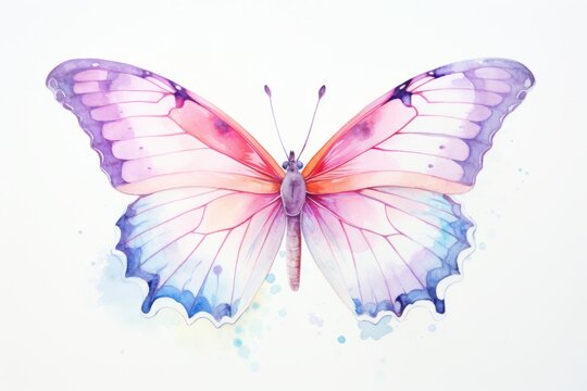 Watercolor illustration of a colorful butterfly isolated on white background. AI generative