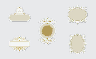 Set of fancy/luxury label vectors. Label border ornament elegant fancy luxury flourish victorian vintage gold calligraphic wedding ribbon. Vector stock illustration.