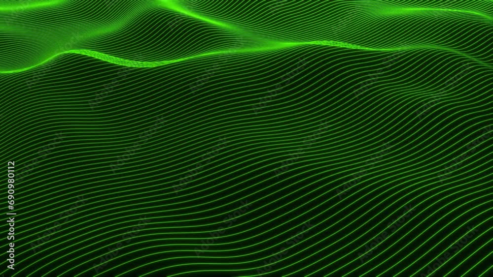 Canvas Prints abstract green technology 3d wavy stripes and lines background, 4k loop