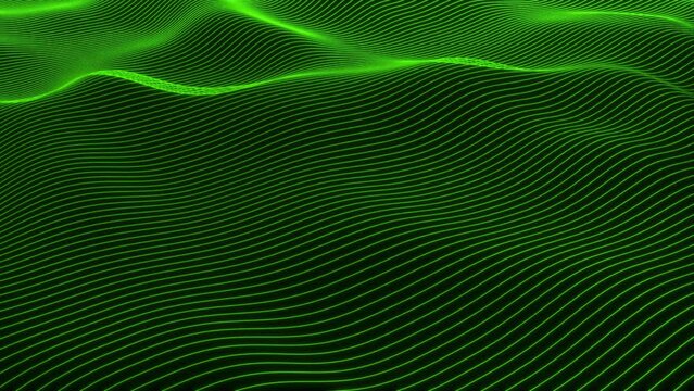 Abstract green technology 3d wavy stripes and lines background, 4k loop