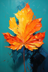 Leaves. Beautiful palette knife painting, abstract fine art, vivid colors