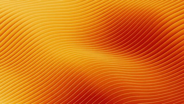 Abstract orange 3d wavy stripes and lines background, 4k loop
