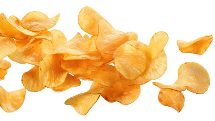 Flying potato chips, isolated on white background, png	