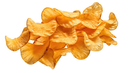 Flying potato chips, isolated on white background, png - obrazy, fototapety, plakaty