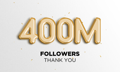 400 Million followers celebration. Social media poster. Followers, thank your lettering. 3D Rendering