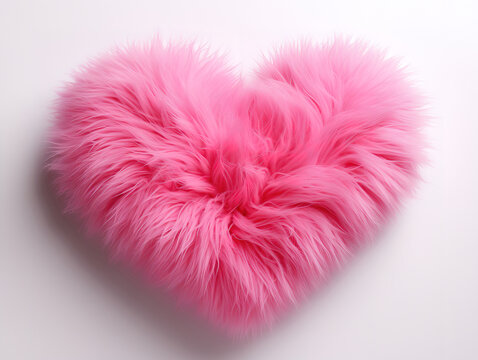 Red fur heart isolated on white background