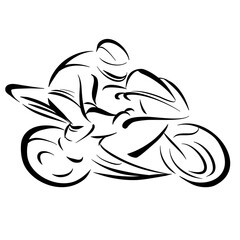stylized motorbike riding - outline - vector drawing sketch illustration