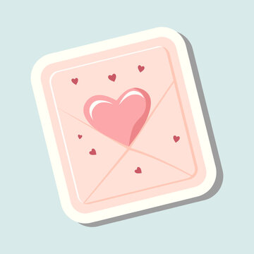 Cute vector sticker love letter sticker. Valentines day love letter. Romantic vector icon in pastel colors