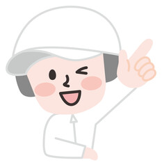 指差しする白衣スタッフ