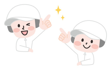 指差しする白衣スタッフたち