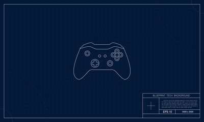 Innovative blueprint-style joystick illustration background, making it ideal for projects related to gaming peripherals, esports, and cutting-edge design.