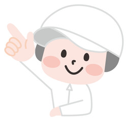 指差しする白衣スタッフ