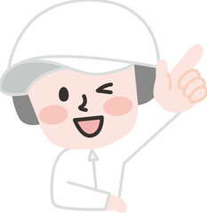 指差しする白衣スタッフ