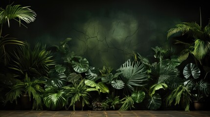 Vintage Background with Jungle Pattern Wallpaper. Tropical Forest, Palm Leaves, and Old Texture Drawing Mural
