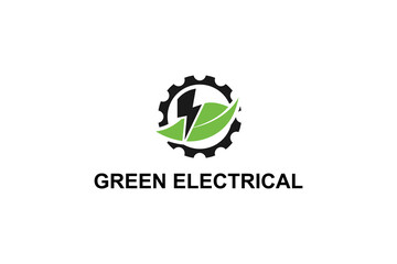 Green energy electrical logo design eco friendly power plant, gear lightning icon symbol.