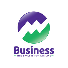 Letter M Embossed Letter making an Ascent graph as Negative Space Vector Logo Art