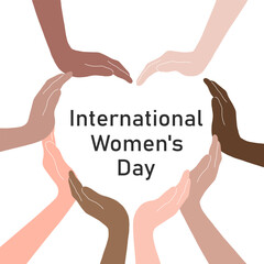 Inspire inclusion social campaign. International Women's Day. Stop gender discrimination and stereotypes. Group of diverse hands gesture as heart shape. 2024 women's day campaign theme - InspireInclus