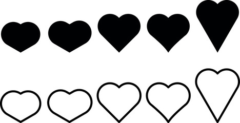 Zestaw ikon serc o różnym kształcie.
