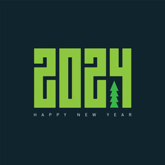 Happy new year 2024. Vector Design template with green Christmas tree.
