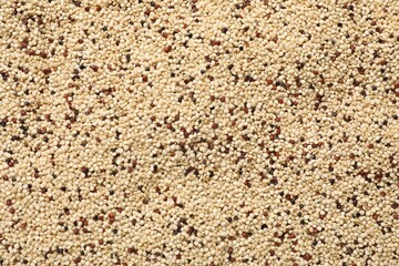 Raw quinoa seeds as background, top view